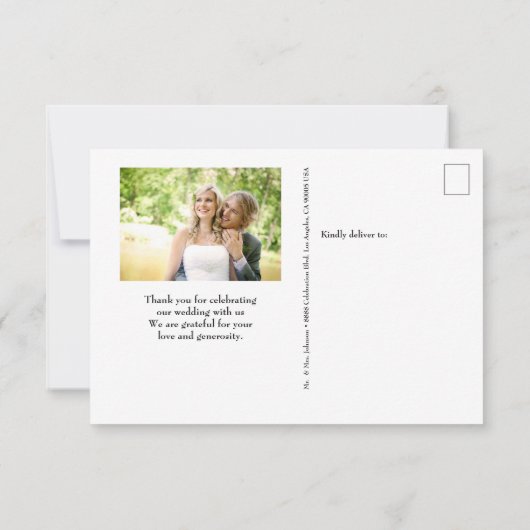 シックなミニマリストありがとう結婚スクリプトの写真 サンキューカード (裏面)