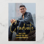 シックなミニマリストのゴールドフォイル卒業発表 箔招待状 (正面)