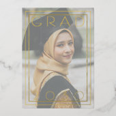 シックなミニマリストのゴールドフォイル卒業発表 箔招待状 (正面)