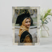 シックなミニマリストのゴールドフォイル卒業発表 箔招待状 (立ち正面)