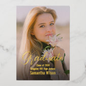 シックなミニマリストのゴールドフォイル卒業発表 箔招待状 (正面)