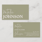 シックなミニマリストのセージ緑の書道スクリプト 名刺 (正面/裏面)