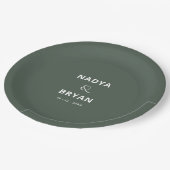 シックなミニマリストのダークグリーン結婚ズディナー ペーパープレート (アングル)