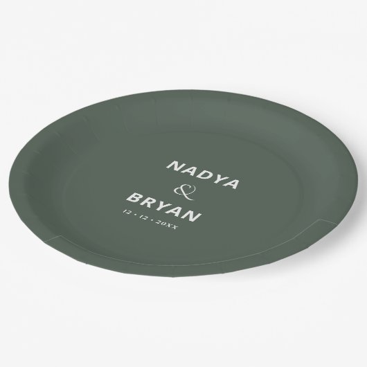 シックなミニマリストのダークグリーン結婚ズディナー ペーパープレート (アングル)