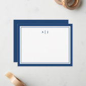 シックなミニマリストのネイビーブルーツモノグラム ノートカード (正面/裏面インサイチュ)