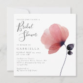 シックなミニマリストウォーターカラーポピーブライダルシャワー 招待状 (正面)