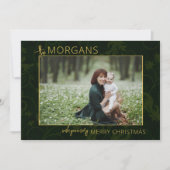 シックなミニマリストグリーンダマスクのクリスマスフォト シーズンカード (正面)