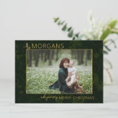 シックなミニマリストグリーンダマスクのクリスマスフォト シーズンカード (スタンド正面)