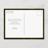 シックなミニマリストグリーンダマスクのクリスマスフォト シーズンポストカード (裏面)