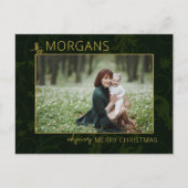 シックなミニマリストグリーンダマスクのクリスマスフォト シーズンポストカード (正面)