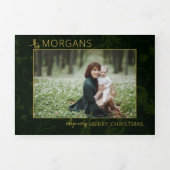 シックなミニマリストグリーンダマスクのクリスマスフォト 三つ折りクリスマスカード (カバー)