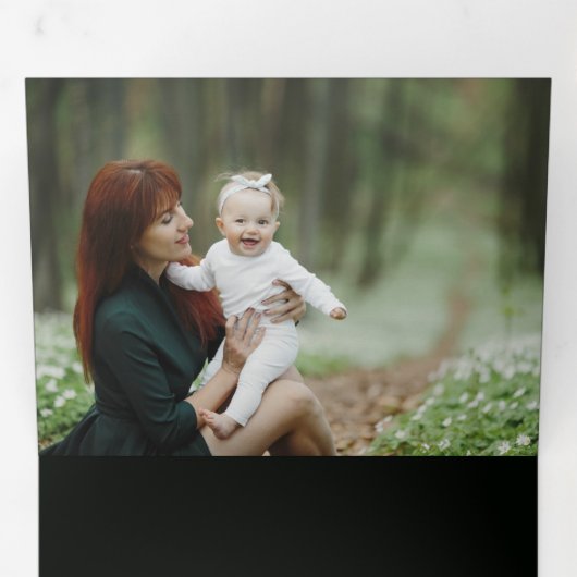 シックなミニマリストグリーンダマスクのクリスマスフォト 三つ折りクリスマスカード (内部最初)