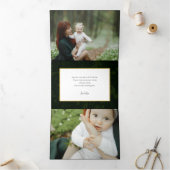 シックなミニマリストグリーンダマスクのクリスマスフォト 三つ折りクリスマスカード (内部)