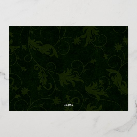 シックなミニマリストグリーンダマスクのクリスマスフォト 箔シーズンカード (裏面)