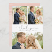 シックなミニマリストスクリプト3フォトコラージュありがとう サンキューカード (正面/裏面)