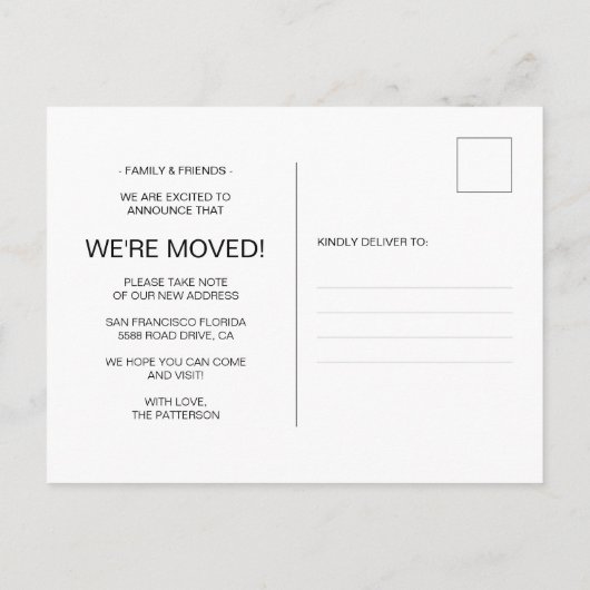 シックなミニマリストニューホームムービング 案内ポストカード (裏面)