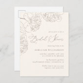 シックなミニマリストハンドドロープーンピーニーブライダルシャワー インビテーションポストカード (正面/裏面)