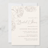 シックなミニマリストハンドドロープーンピーニーブライダルシャワー 招待状 (正面)