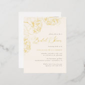 シックなミニマリストハンドドロープーンピーニーブライダルシャワー 箔招待状ポストカード (正面/裏面)