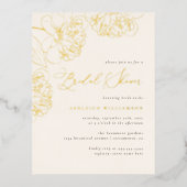 シックなミニマリストハンドドロープーンピーニーブライダルシャワー 箔招待状ポストカード (正面)