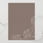 シックなミニマリストハンドドロープーンピーニーブライダルシャワー 箔招待状 (裏面)