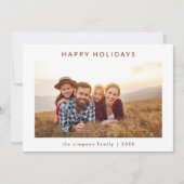 シックなミニマリストファミリーフォトハッピーホリデーズカード 招待状 (正面)