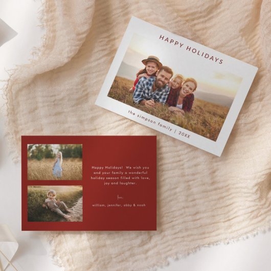 シックなミニマリストファミリーフォトハッピーホリデーズカード 招待状