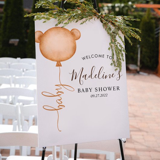 シックなミニマリストベアーバルーンベビーシャワー ポスター