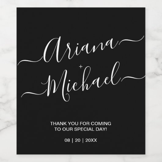 シックなミニマリストホワイトオンブラック結婚式の引き出物 ワインラベル (シングルラベル)