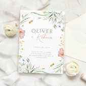 シックなミニマリストボホウォーターカラーワイルドフラワー結婚ズ 招待状