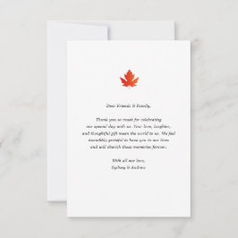 シックなミニマリストメープルリーフ秋の結婚式写真 サンキューカード