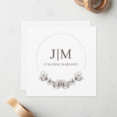 シックなミニマリストモノグラムフローラフレーム ノートカード (正面/裏面インサイチュ)