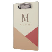 シックなミニマリスト幾何学パステルブラウンモノグラム クリップボード (左)