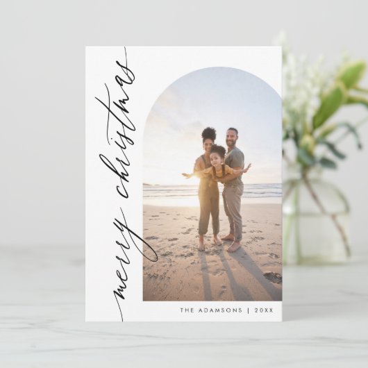 シックなミニマリスト書道アーチメリークリスマス シーズンカード (スタンド正面)