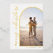 シックなミニマリスト書道アーチメリークリスマス 箔シーズンカード (正面)