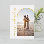 シックなミニマリスト書道アーチメリークリスマス 箔シーズンカード (立ち正面)