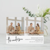 シックなミニマリスト2家族の写真クリスマス シーズンカード (スタンド正面)