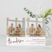 シックなミニマリスト2家族の写真レッドクリスマス シーズンカード (スタンド正面)