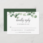シックなミニマルなユーカリの緑のリプライ結婚ズ 出欠カード (正面/裏面)