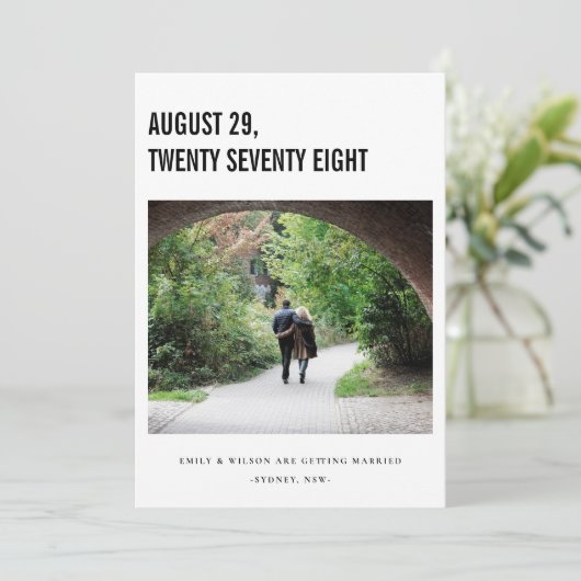 シックなミニマルはっきりしたカスタム写真DATEカードを保存 サンキューカード (スタンド正面)