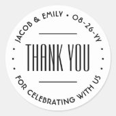 シックなミニマルタイポグラフィサンキューブラック&ホワイト ラウンドシール (正面)