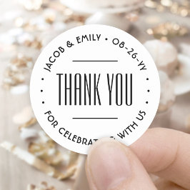 シックなミニマルタイポグラフィサンキューブラック&ホワイト ラウンドシール