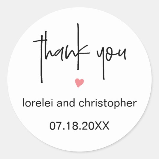 シックなミニマルフォントありがとう&ハート結婚ズ ラウンドシール (正面)