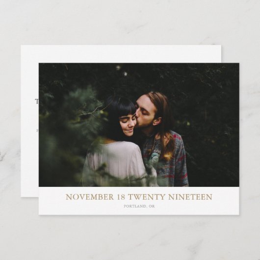 シックなミニマルモダンリストの金ゴールド写真の日付を保存 案内ポストカード (正面/裏面)