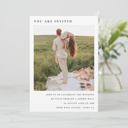 シックなミニマル主義者 |モダンシンプル写真結婚の 招待状 (スタンド正面)