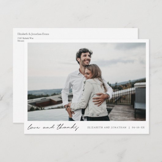 シックなミニマル結婚リスト写真ありがとう ポストカード (正面/裏面)