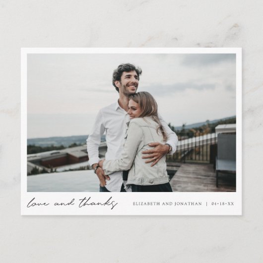 シックなミニマル結婚リスト写真ありがとう ポストカード (正面)