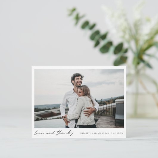 シックなミニマル結婚リスト写真ありがとう ポストカード (スタンド正面)