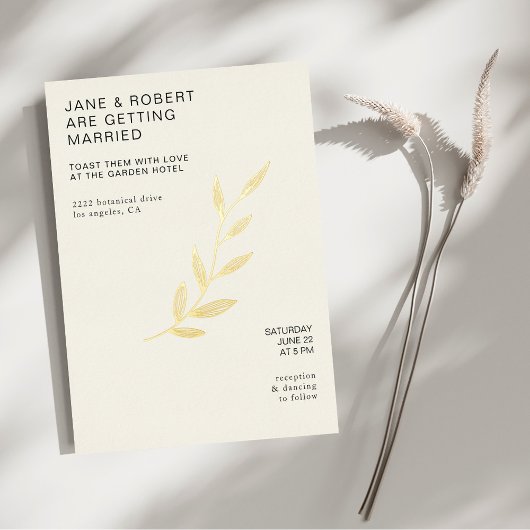 シックなミニマル結婚主義シャンパーニュの駆け落ち 箔招待状