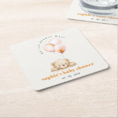 シックなミニマル赤面心待ちバルーン赤ちゃんシャワー スクエアペーパーコースター (アングル)